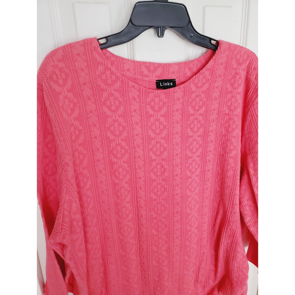 Links Pink Textured Ruched Side Tie Long Sleeve Casual Blouse Plus Size 2X